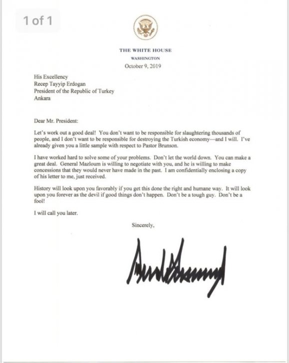 Trump-dan Erdoğana məktub: "Axmaqlıq etmə, gəl razılaşaq, sənə sonra zəng edəcəm" - Trump-dan Erdoğana məktub: "Axmaqlıq etmə, gəl razılaşaq, sənə sonra zəng edəcəm" -