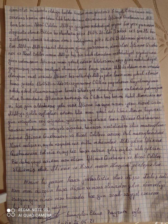 Azərbaycanda məhbus vəsiyyət yazaraq dəmir parçası udub - Azərbaycanda məhbus vəsiyyət yazaraq dəmir parçası udub -