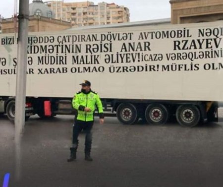 Yük avtomobillərinin sürücüləri Heydər Əliyev prospektini bağlayıb